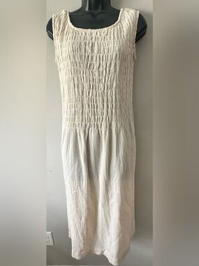 Cabfleet Collection Women's Sleeveless Midi smock Crinkle Dress in Cream L